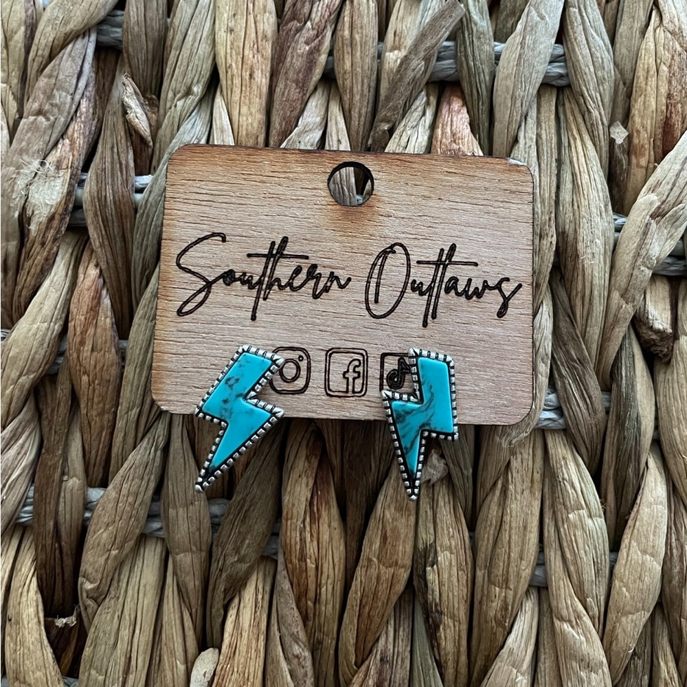 Faux Turquoise Lighting Bolt Earrings